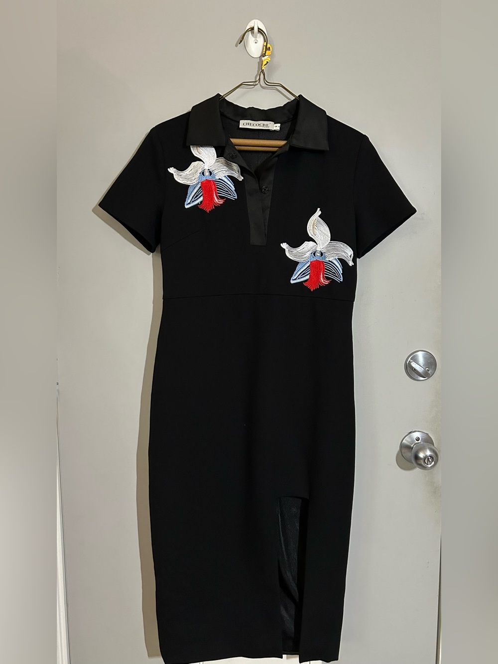 CHECOCRE couture structured knit dress UK 8 US 4 Embroidery refined  avant garde